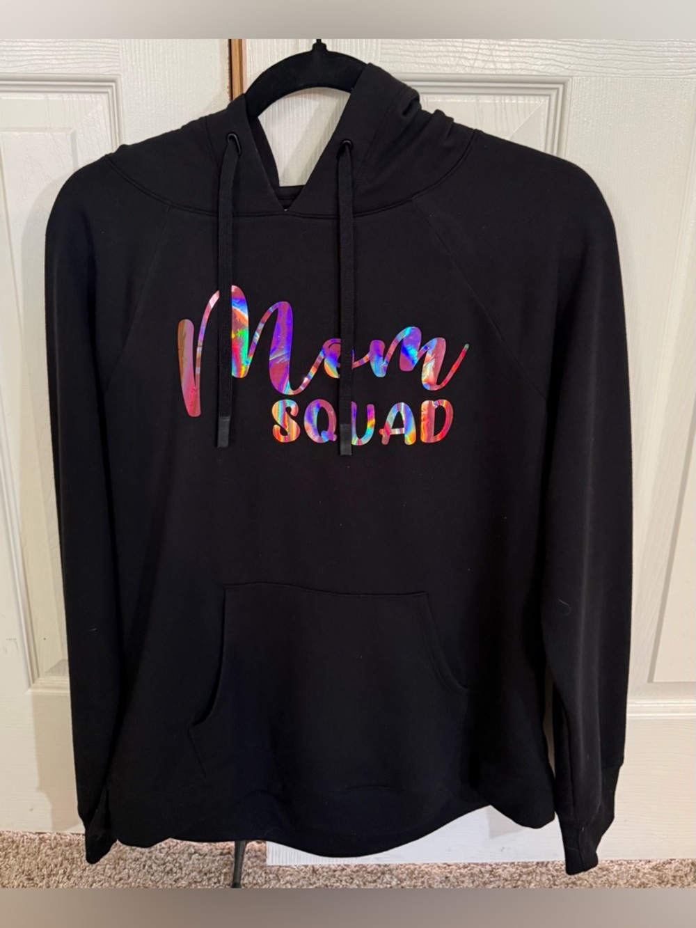 Mom Squad Hoodie Black Graphic Sweatshirt Size Medium